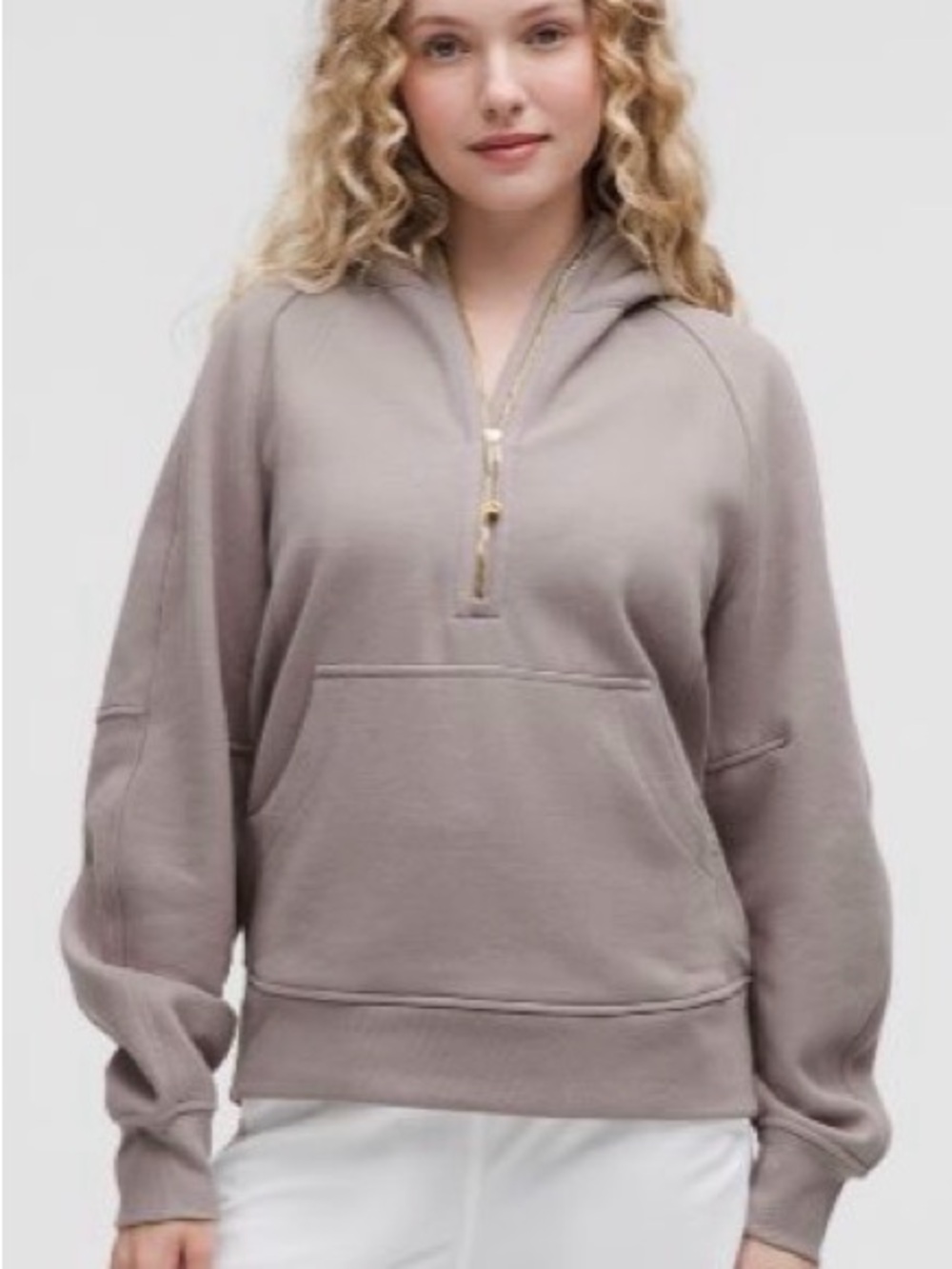 Relaxed Scuba Half-Zip Pullover Hoodie in Taupe